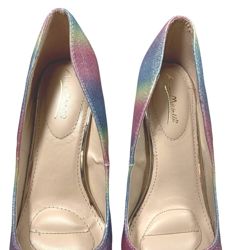 Anne Michelle Hibiscus Heels Womens 8.5 Pastel Rainbow Glitter Mermaid Stiletto - Picture 9 of 16